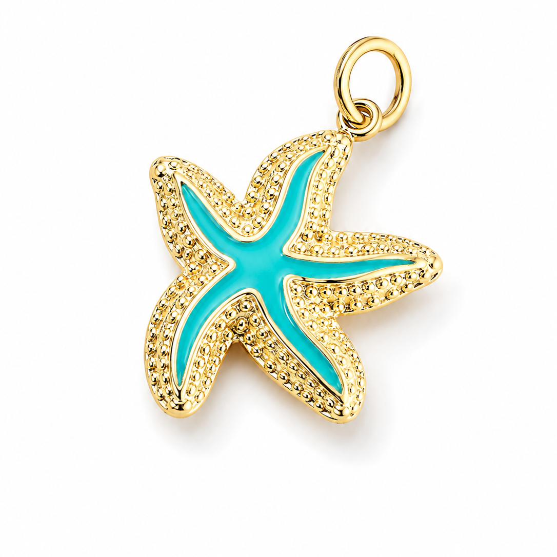 18k Gold Paperclip Necklace with Turquoise Starfish Pendant