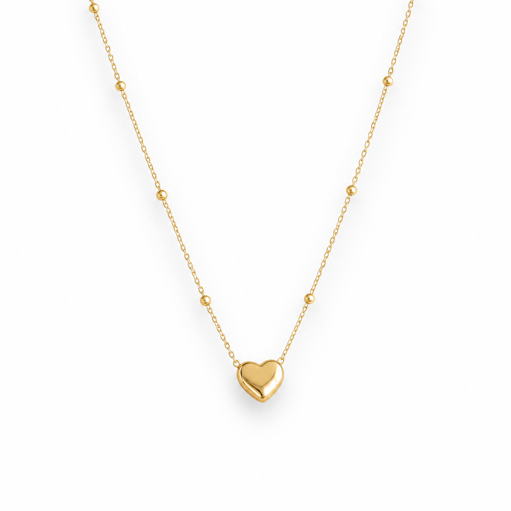 Delicate Gold Heart Pendant on Fine Beaded Chain