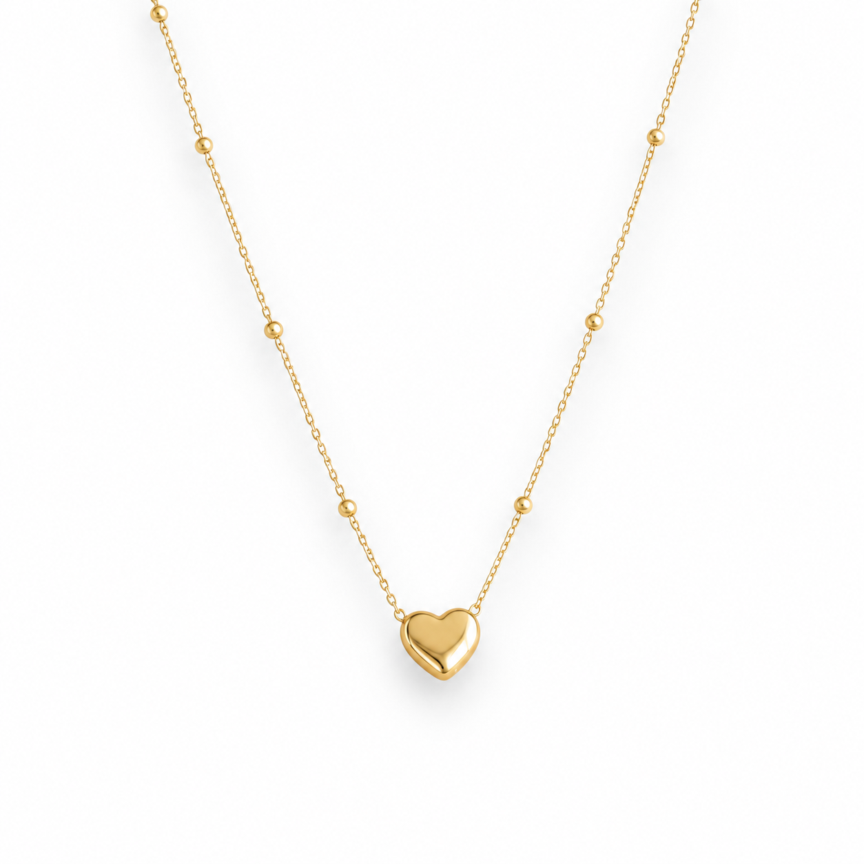 Delicate Gold Heart Pendant on Fine Beaded Chain