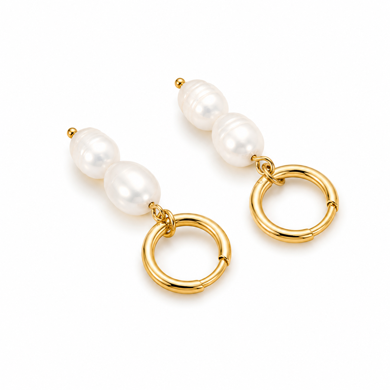 Pearl Drop Huggie Hoop Earrings
