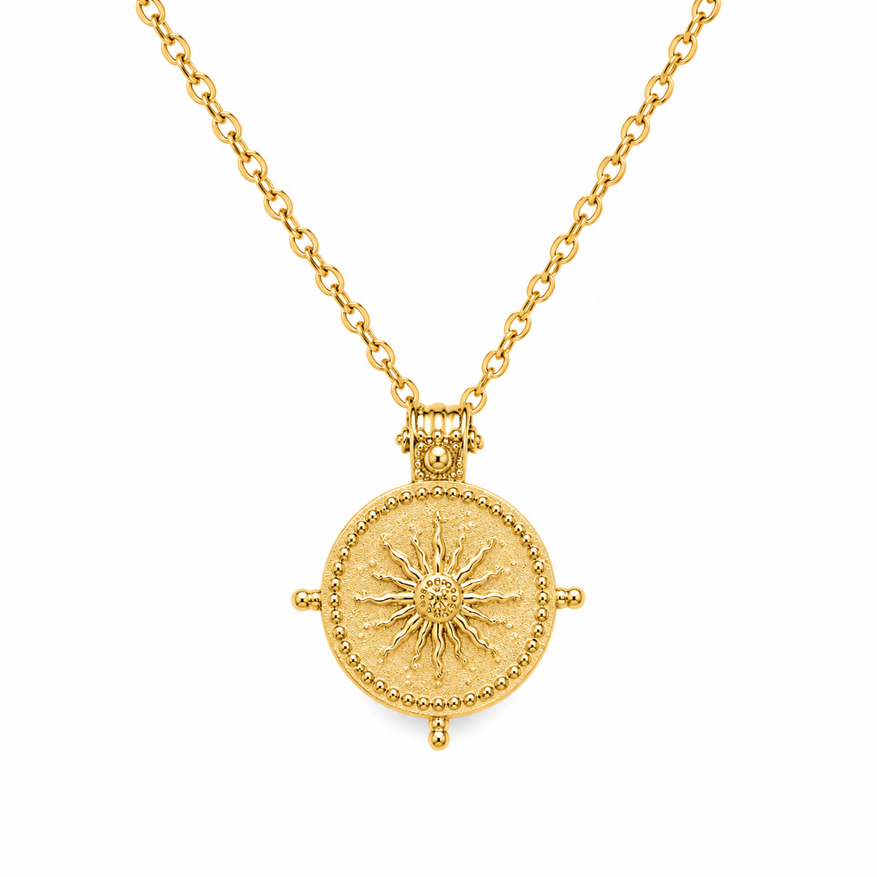 18k Gold Sun Compass Pendant Necklace