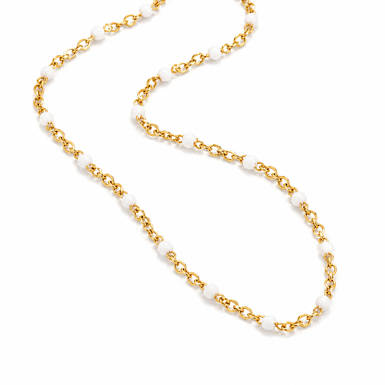 White Beaded Lip Chain Necklace