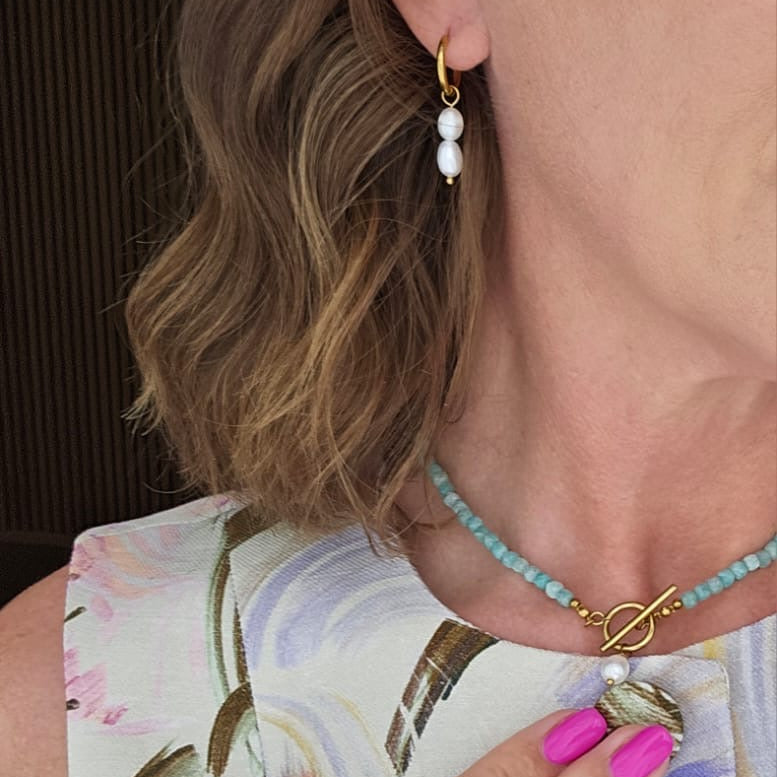 Pearl Drop Huggie Hoop Earrings