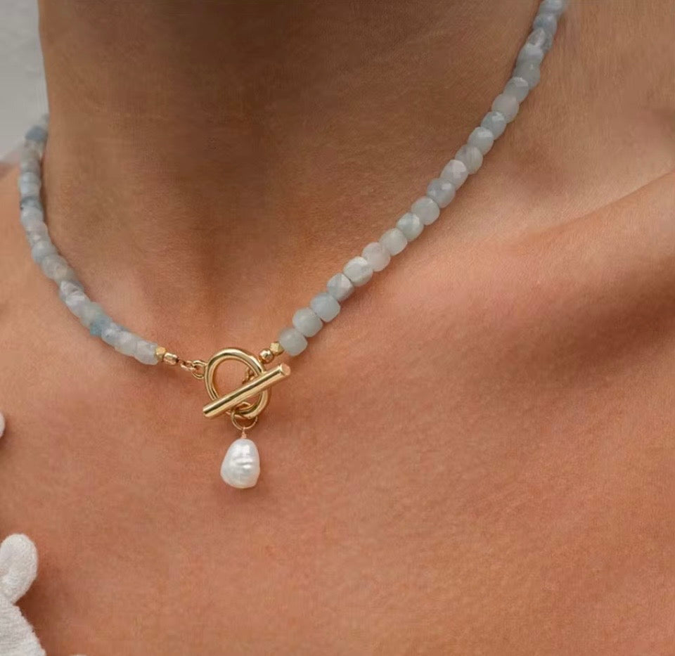 AQUAMARINE/AMAZONITE NATURAL STONE BEADED NECKLACE