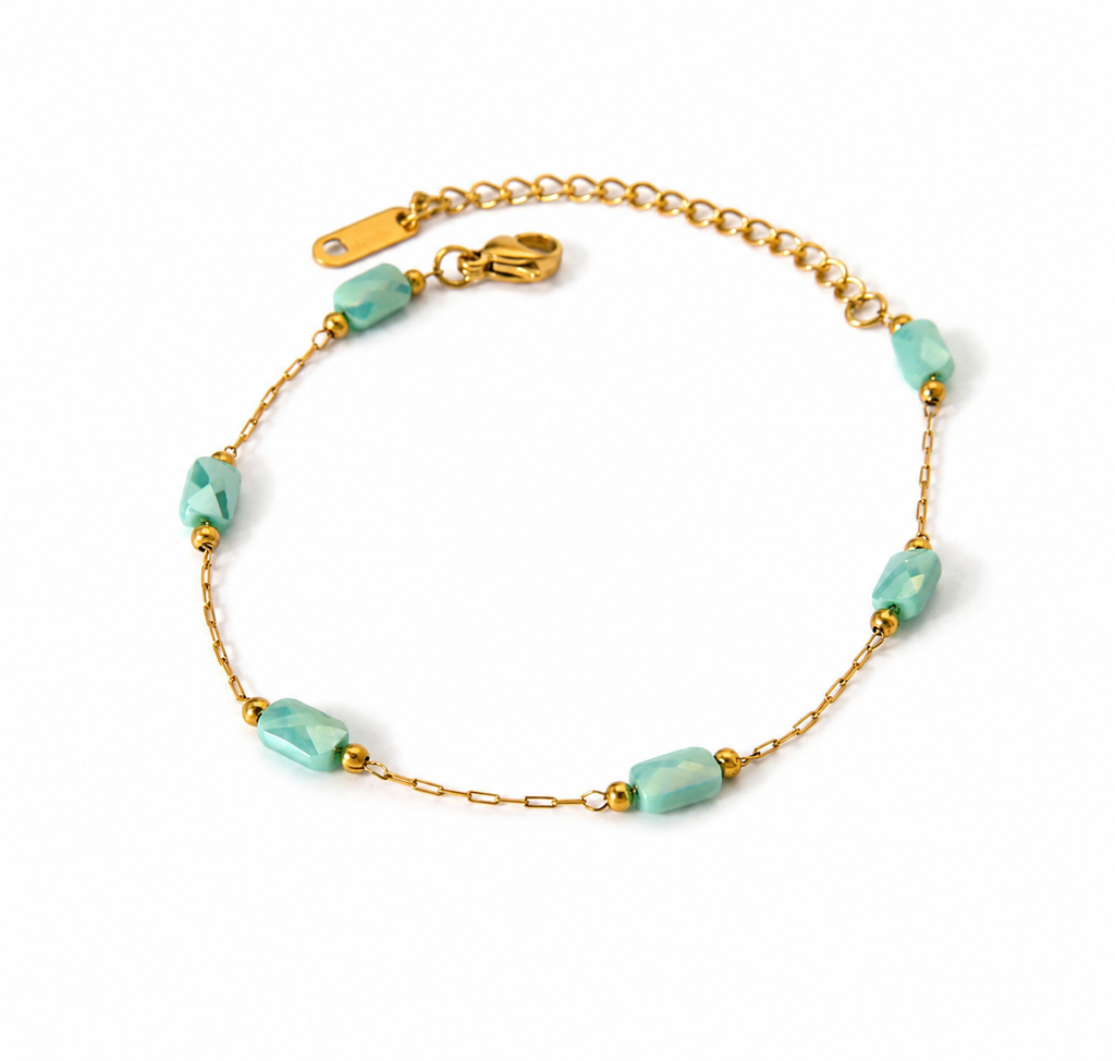 Blue Glass Crystal Bead Gold Bracelet