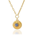 Blue Resin & Gem Sun Pendant on 18k Gold Plated Cable Chain