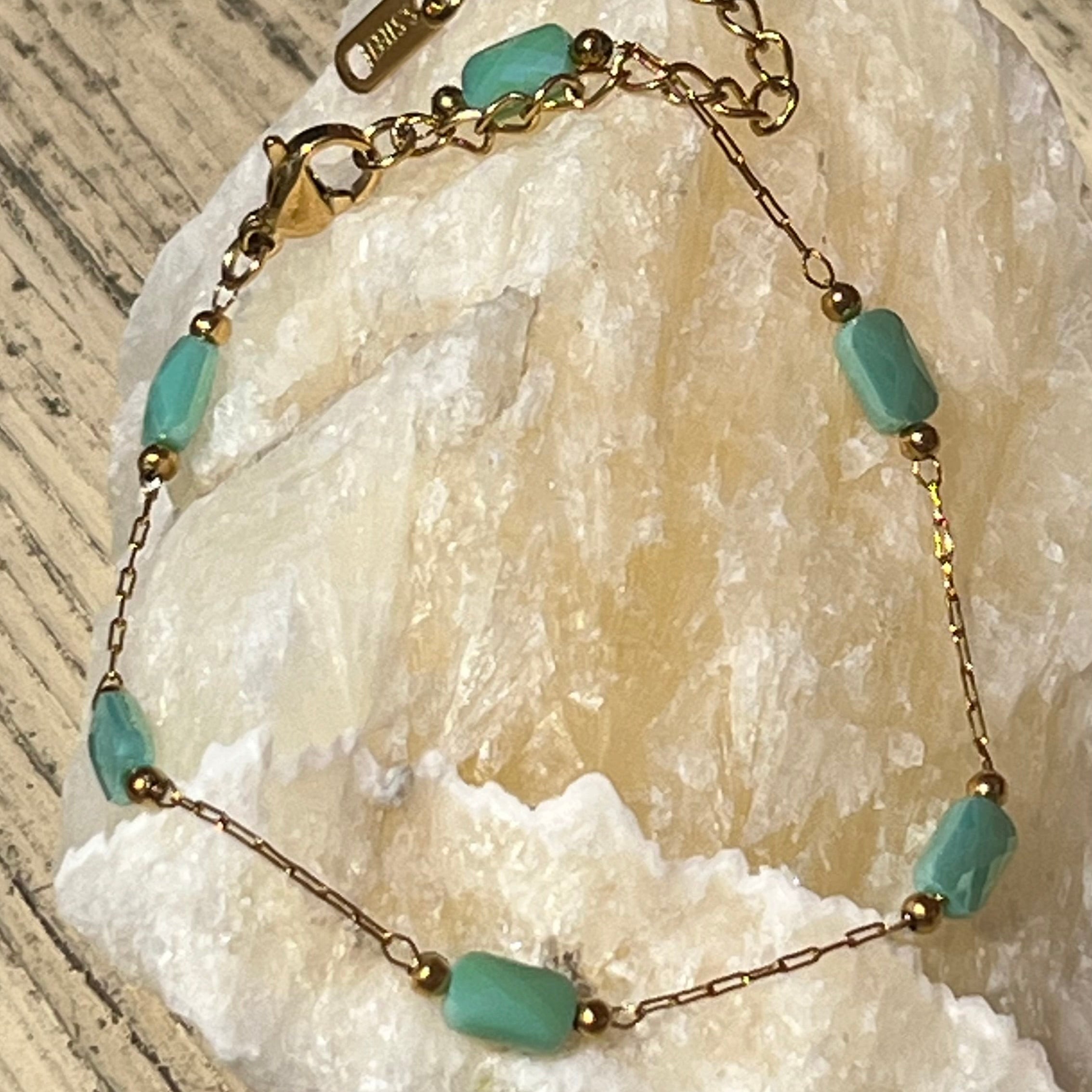 Blue Glass Crystal Bead Gold Bracelet