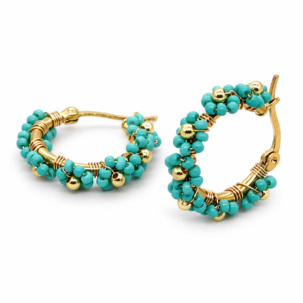 Handmade Beaded Daisy Hoop Earrings