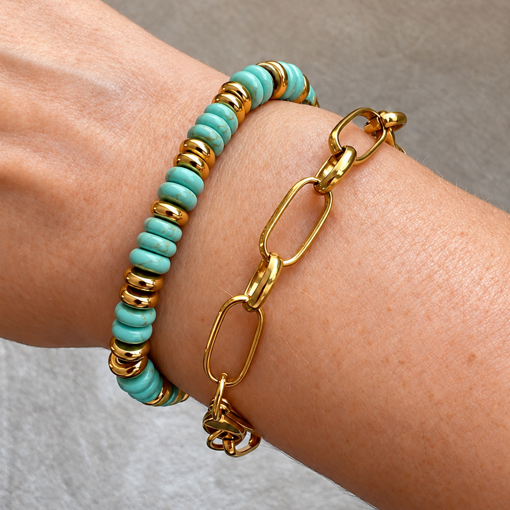 Natural Stone & Gold Bracelet in  Turquoise Blue