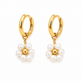 Handmade Daisy Beaded Pearl White Hoop Earrings
