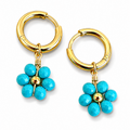 Handmade Daisy Beaded Turquoise Blue Huggie Earrings