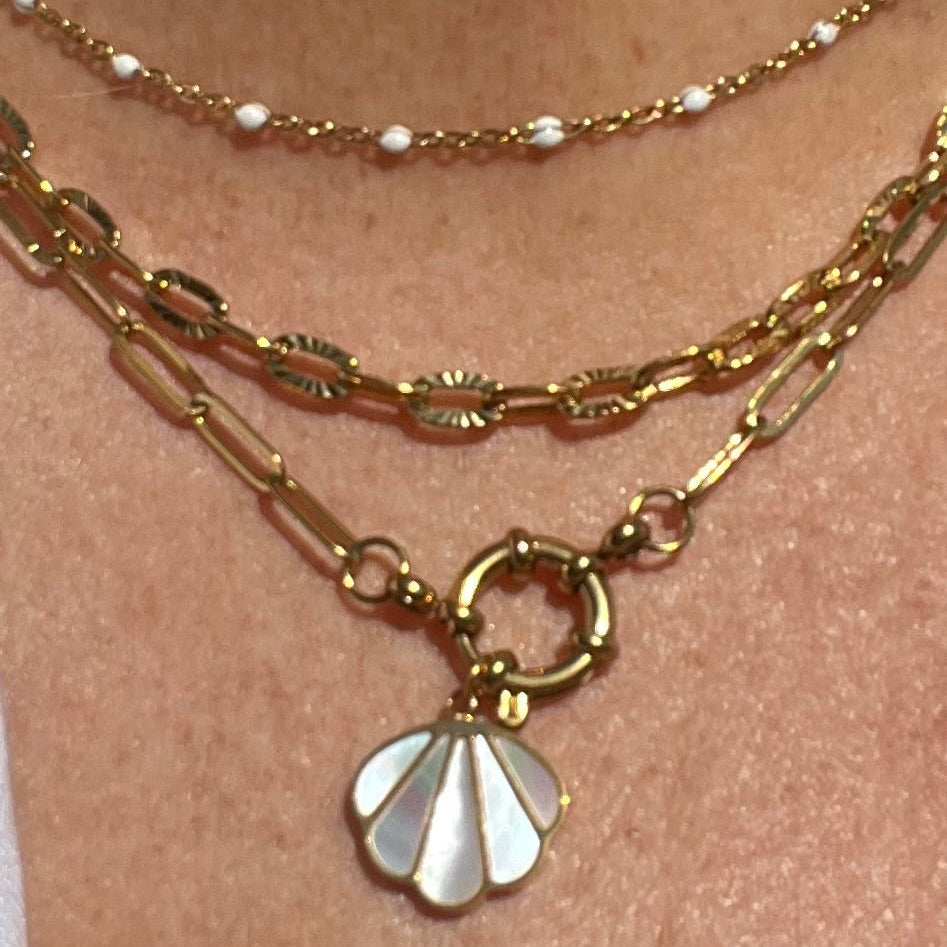 18k Gold PVD Plated Oval Textured Chain Necklace