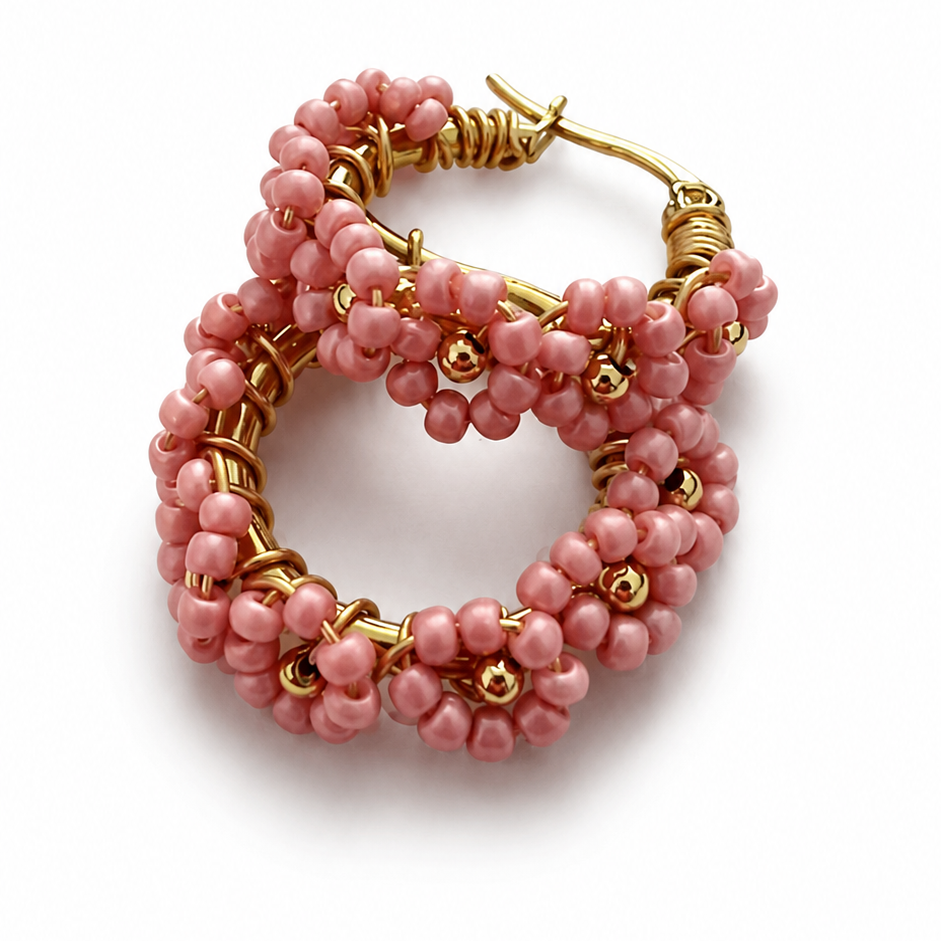 Handmade Beaded Daisy Hoop Earrings