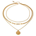 Triple Layer Chain Necklace with Coin Pendant