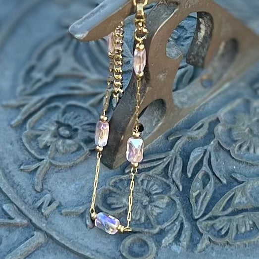 Pale Pink Glass Crystal Bead Gold Bracelet