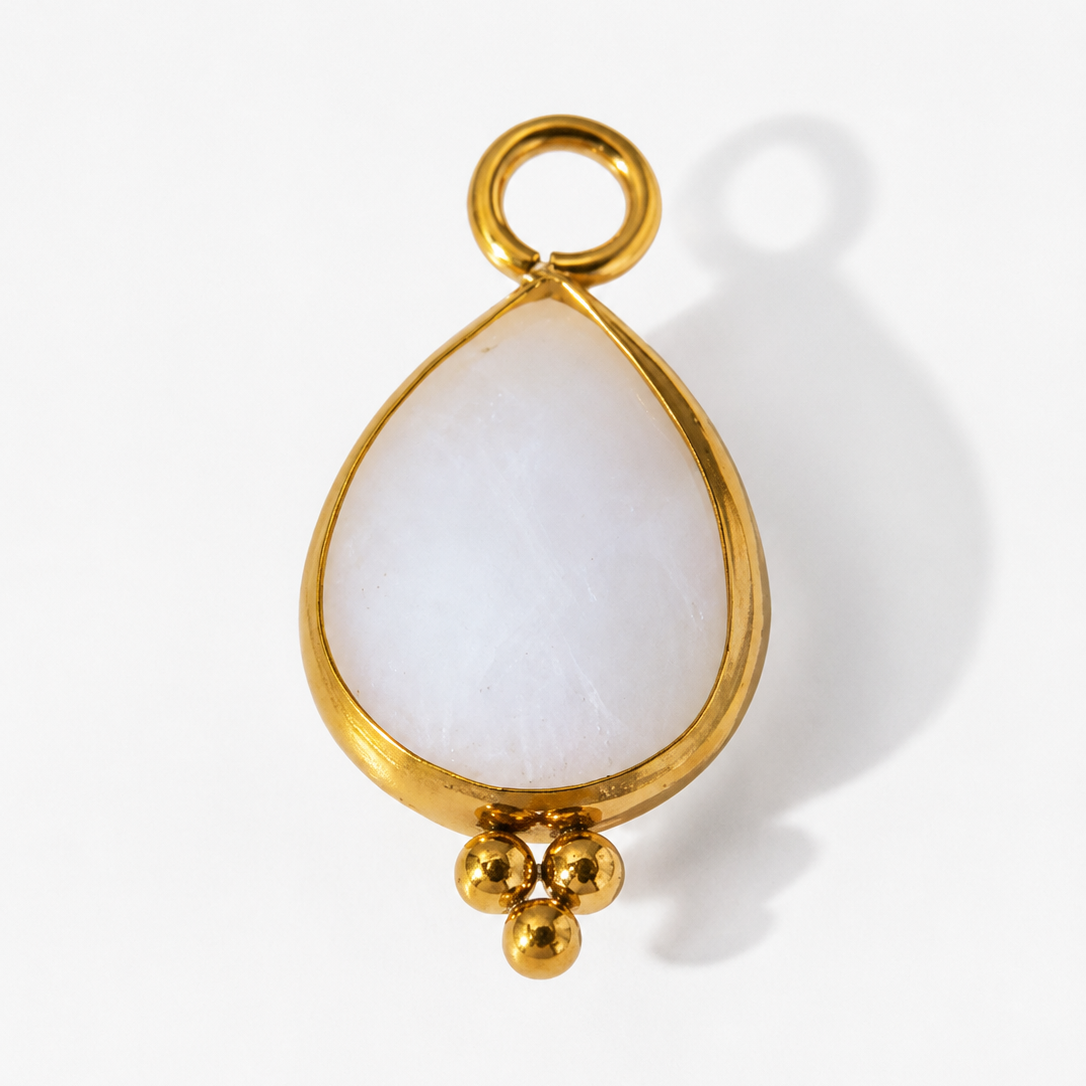 18k Gold Cable Link Necklace with White Shield & Drop Stone Pendant