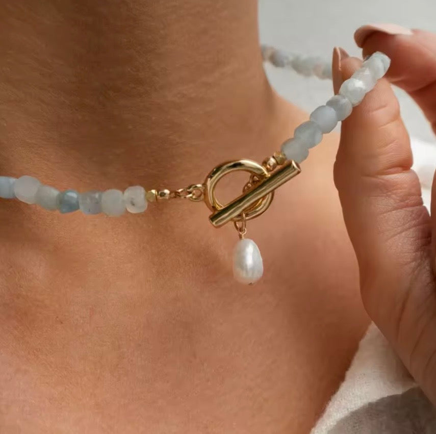 AQUAMARINE/AMAZONITE NATURAL STONE BEADED NECKLACE