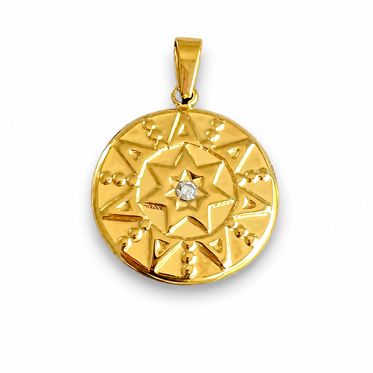 18k Gold Paperclip Necklace with Eight Pointed Star Gold Pendant