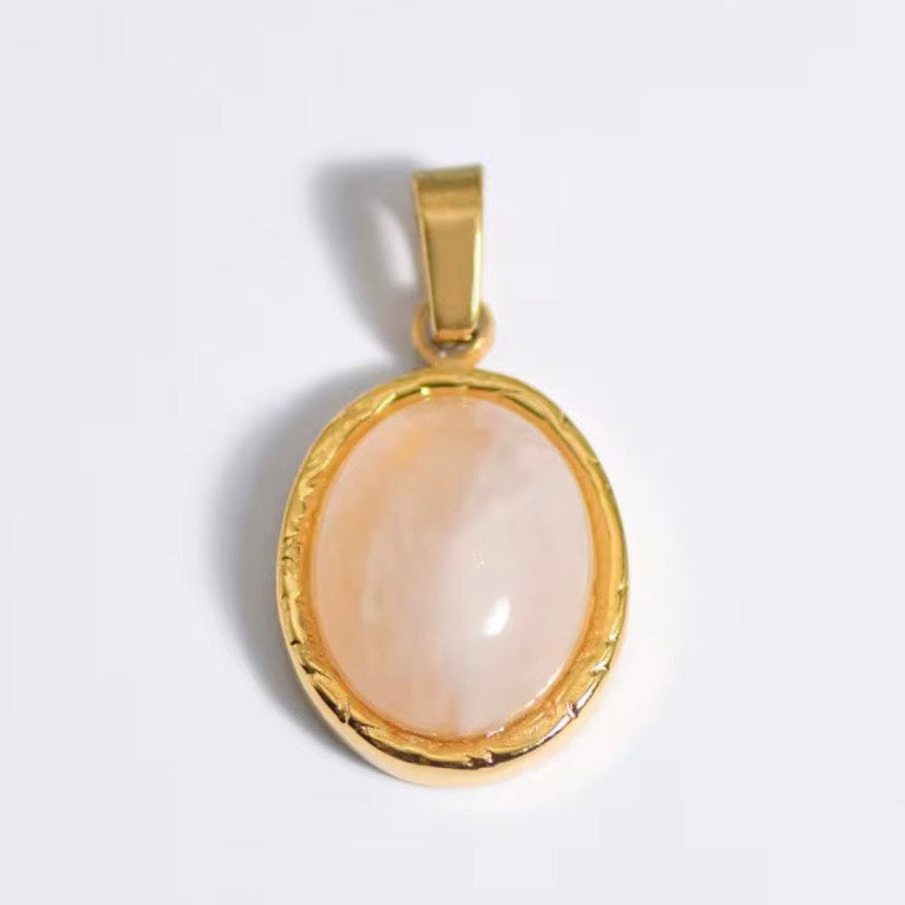 18k Gold Cable Necklace with Pearly White Stone & Gold Pendant