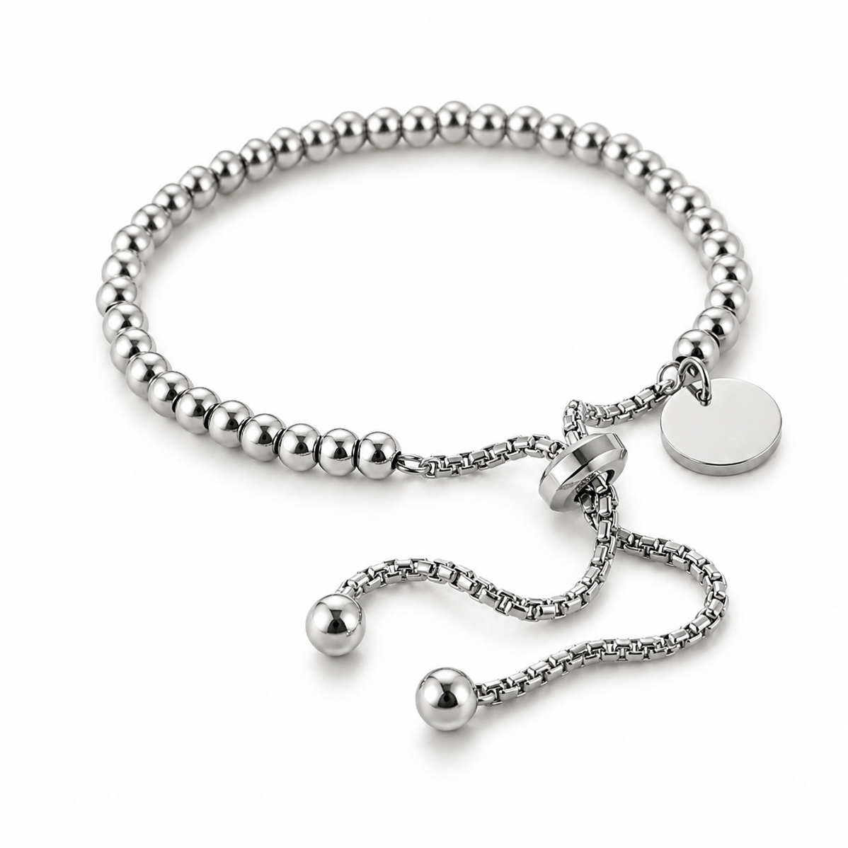 Silver Coloured Stainless Steel Beaded Bracelet