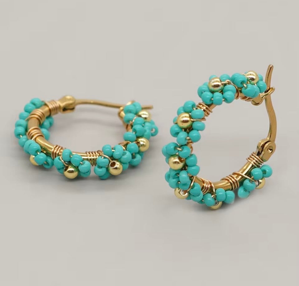 Handmade Beaded Daisy Hoop Earrings