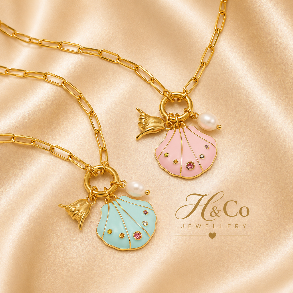 18k gold Ocean Shell Pendant Necklace on Paperclip Chain