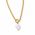 18k Gold Cable Necklace with Flower Shape Pearl Pendant