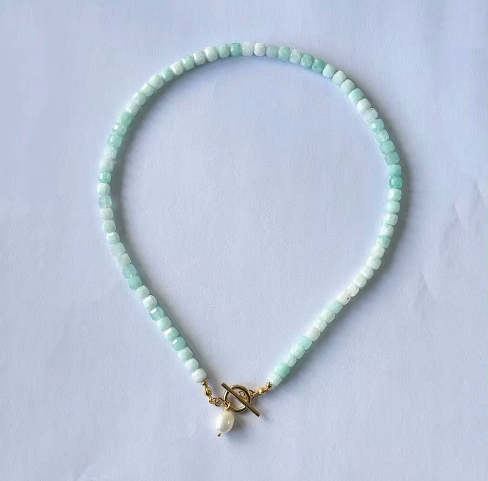 AQUAMARINE/AMAZONITE NATURAL STONE BEADED NECKLACE