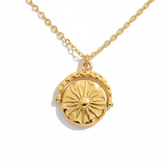 Sun & Moon 18k Gold Plated Necklace Rotatable Pendant