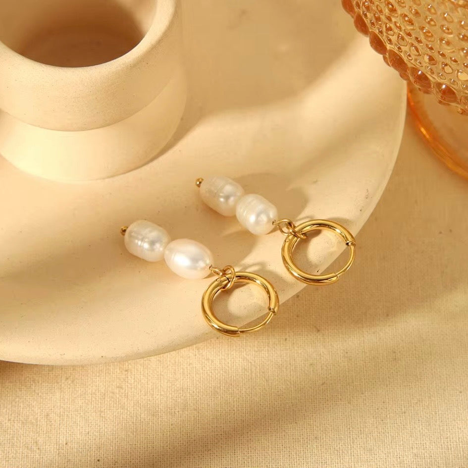 Pearl Drop Huggie Hoop Earrings