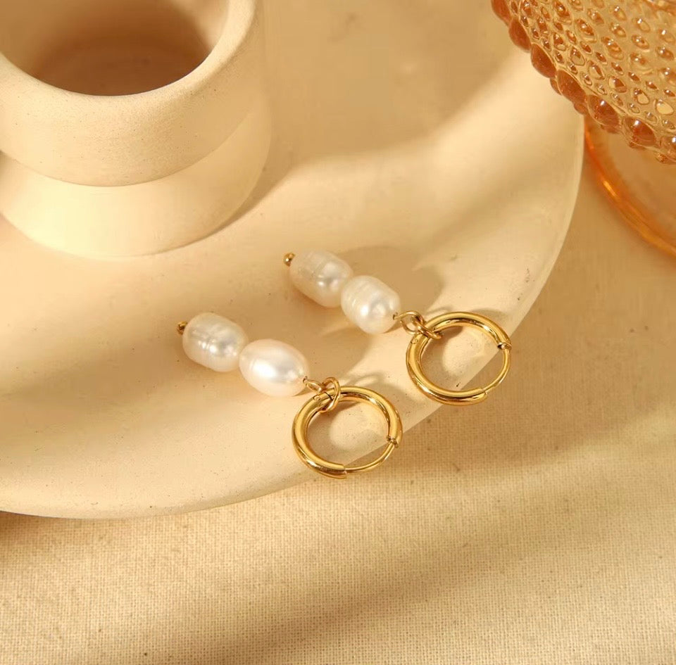 Gold & Pearl Drop Beaded Hoop Earrings