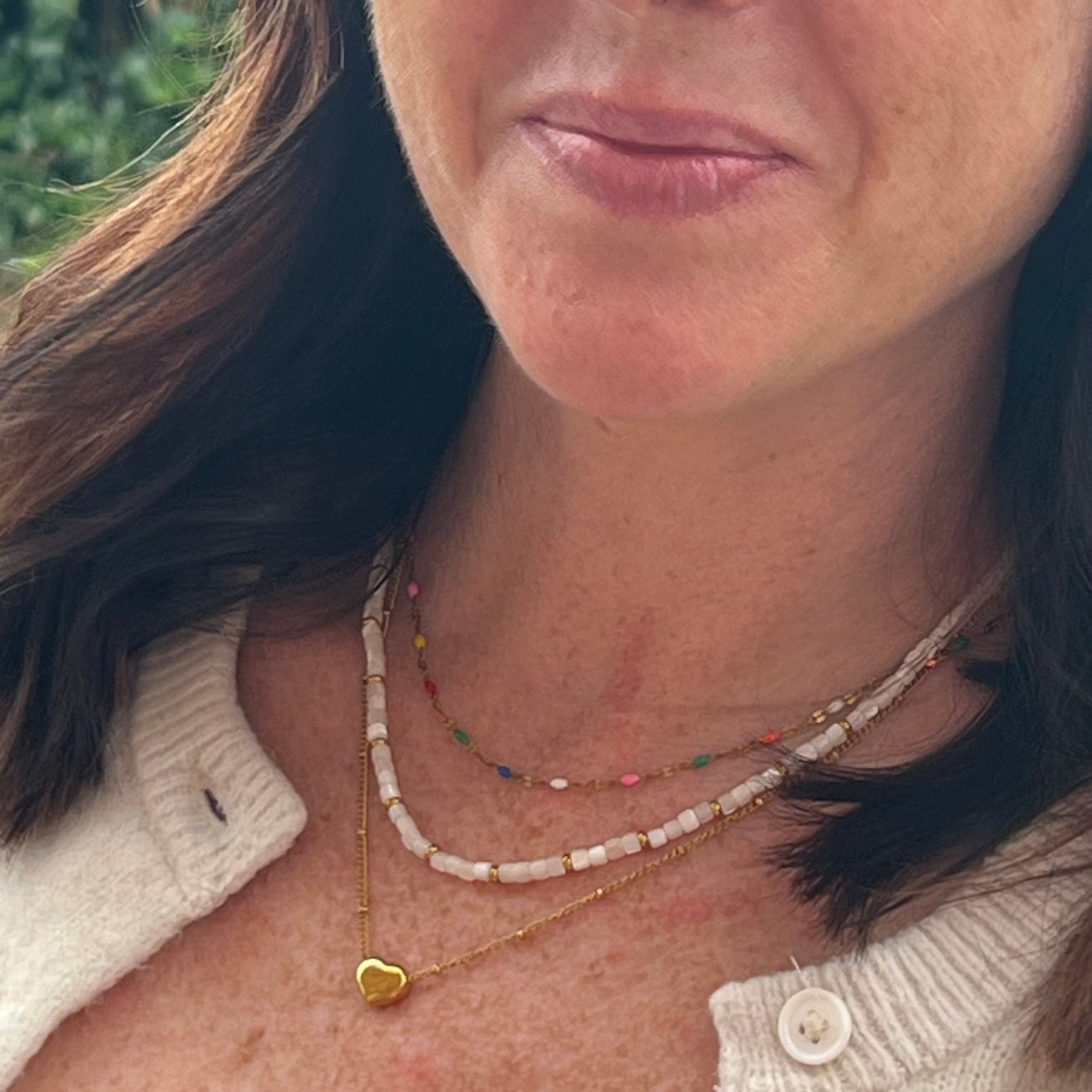 Delicate Gold Heart Pendant on Fine Beaded Chain