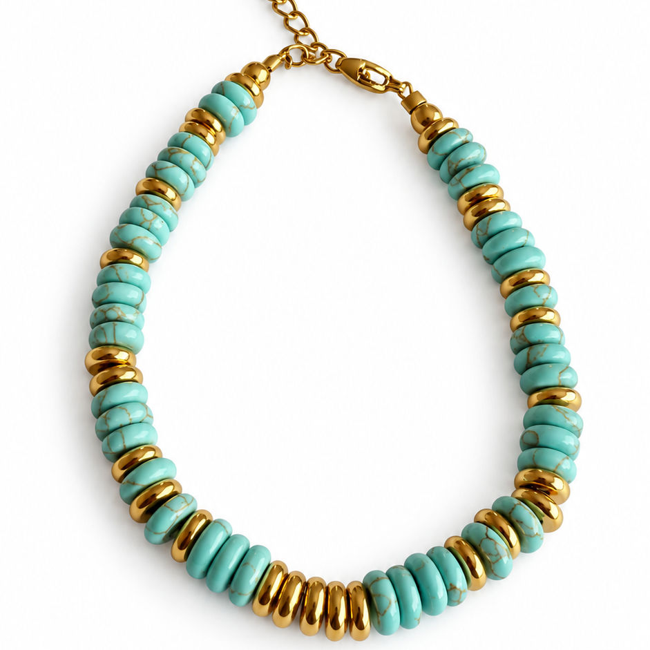 Natural Stone & Gold Bracelet in  Turquoise Blue