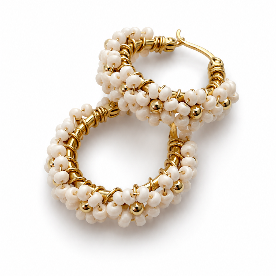 Handmade Beaded Daisy Hoop Earrings