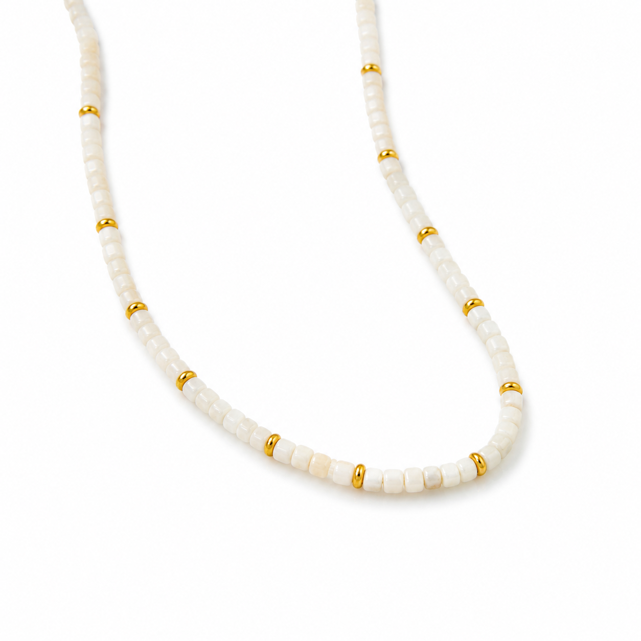 White Fritillary (Mother of Pearl) and gold beaded necklace