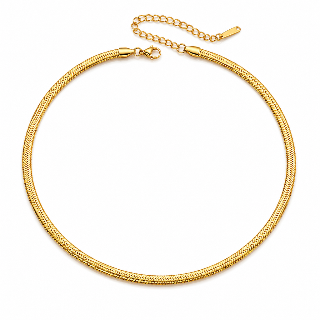 Flat Snake Chain in 18K Gold Plated and Stainless Steel