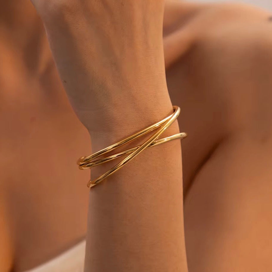 Triple Band 18k Gold Plated Bangle