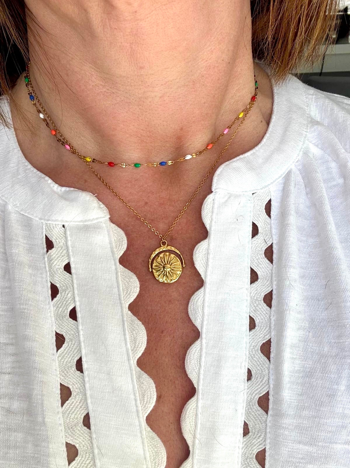 Sun & Moon 18k Gold Plated Necklace Rotatable Pendant