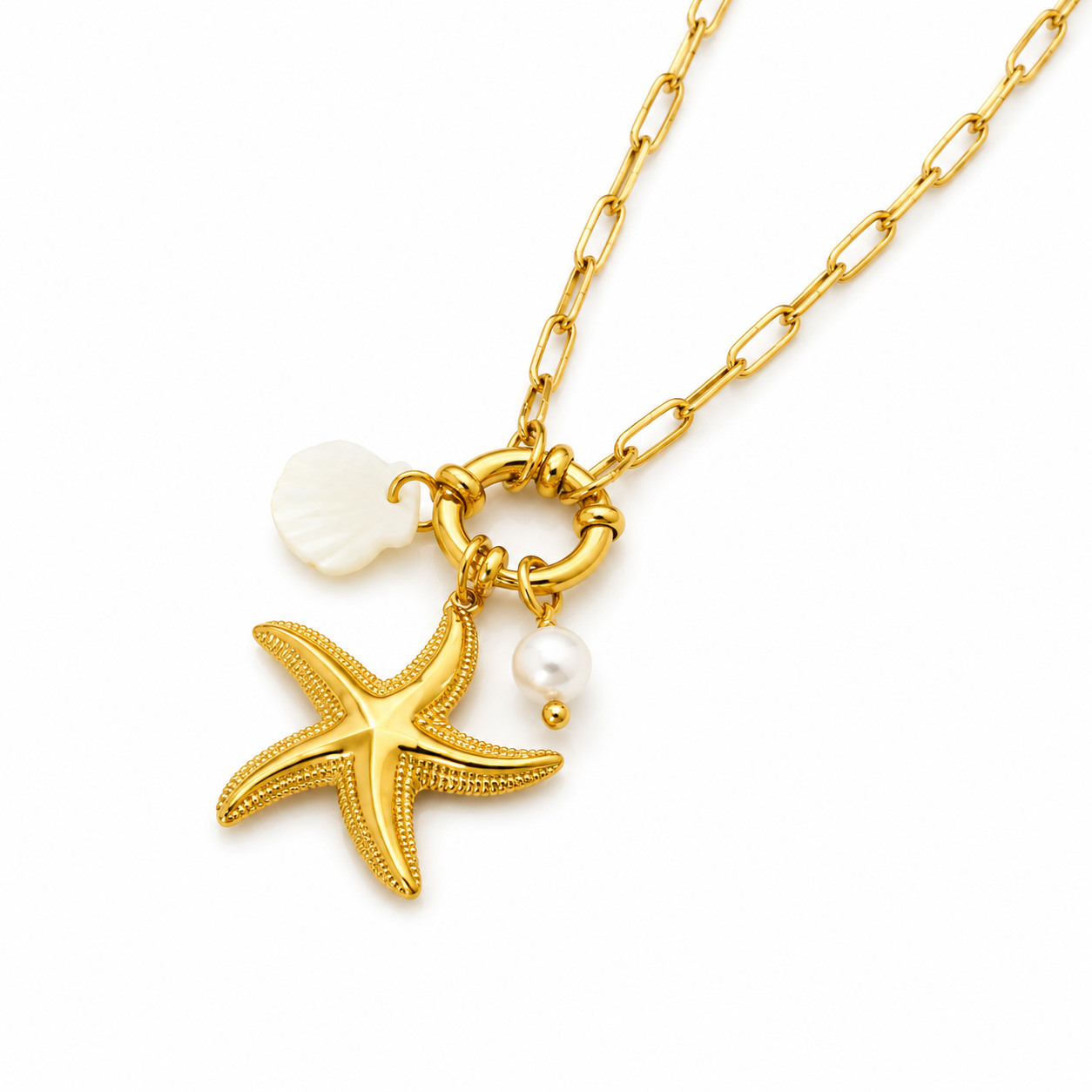 18k Gold Starfish Charm Necklace