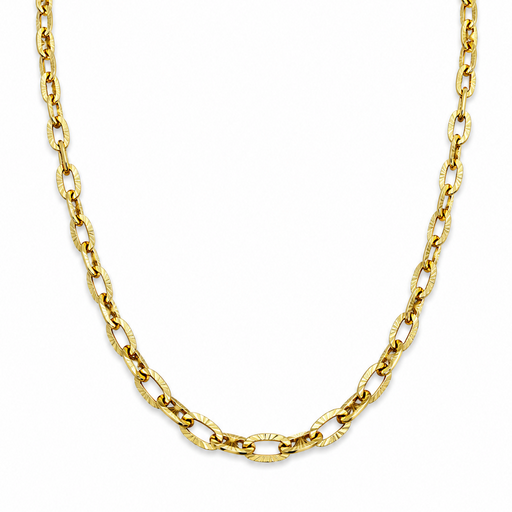 18k Gold PVD Plated Oval Textured Chain Necklace