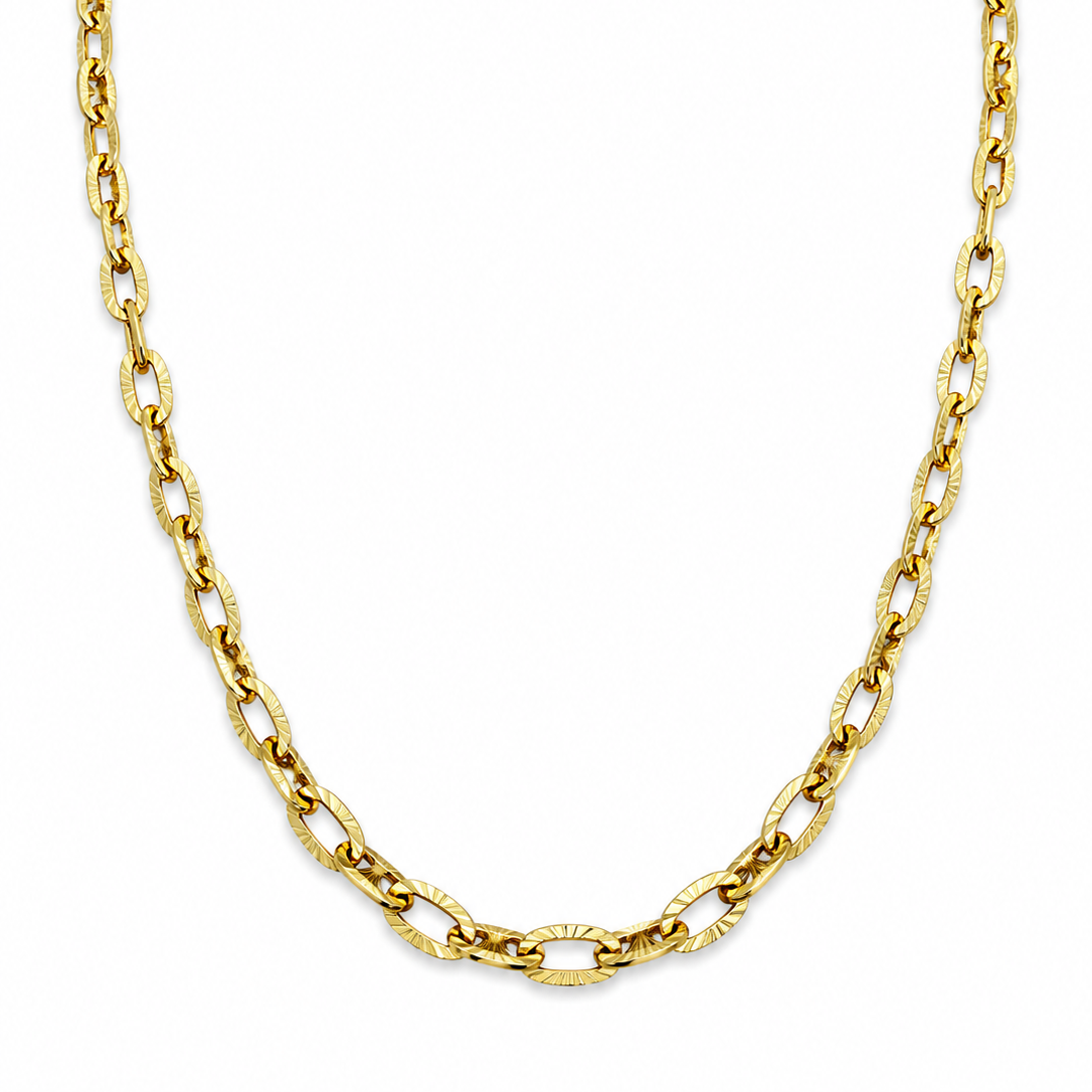 18k Gold PVD Plated Oval Textured Chain Necklace