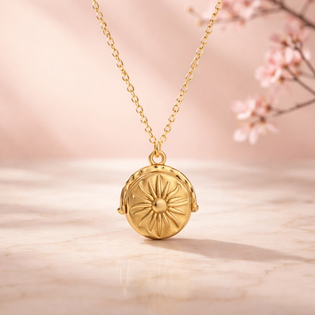 Sun & Moon 18k Gold Plated Necklace Rotatable Pendant