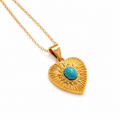18k Gold Heart and Turquoise Stone Pendant Necklace