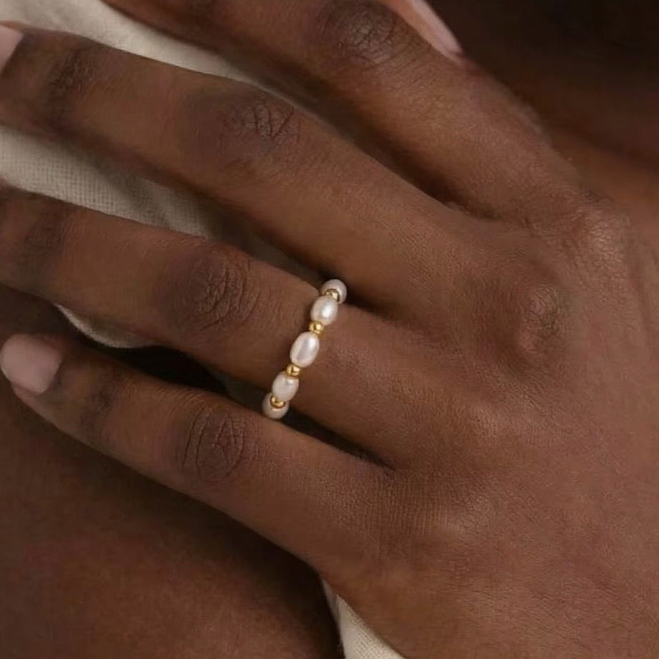 Pearl and Gold Beaded Ring