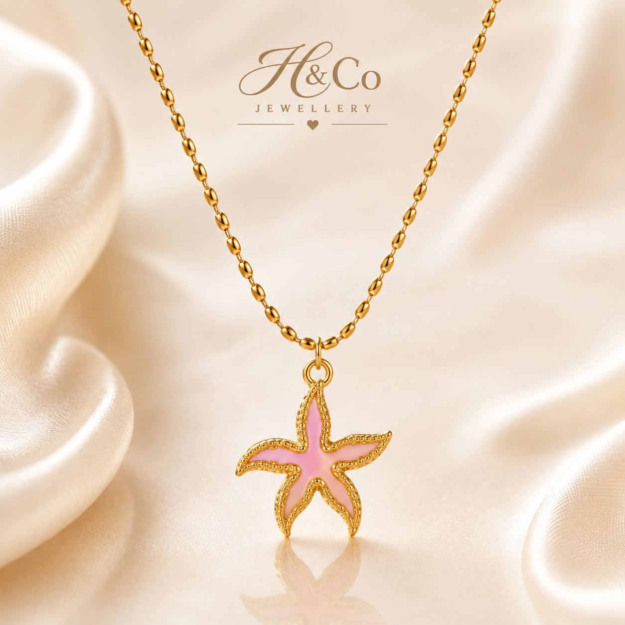18K Gold Plated Pink Starfish Pendant Necklace