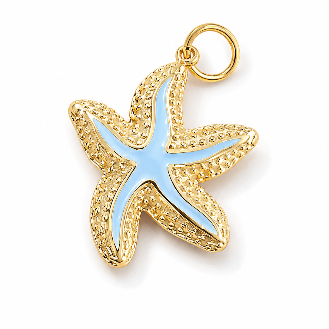 18k Gold Paperclip Necklace with White Starfish Pendant
