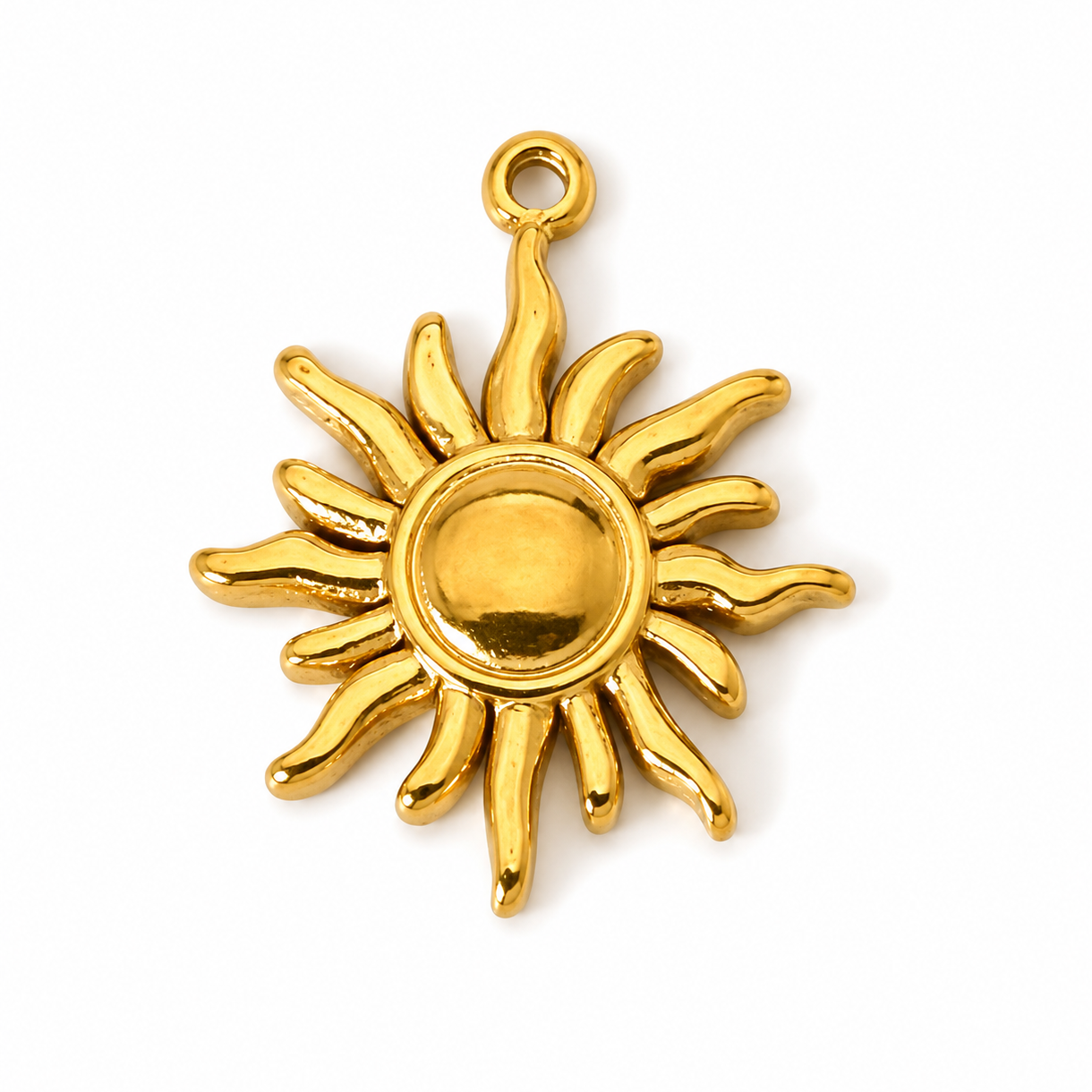18k Gold Paperclip Necklace with Angel Wing & Gold Sun Pendant