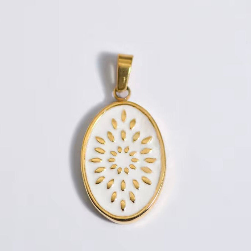 18k Gold Cable Link Necklace with White Shield & Drop Stone Pendant