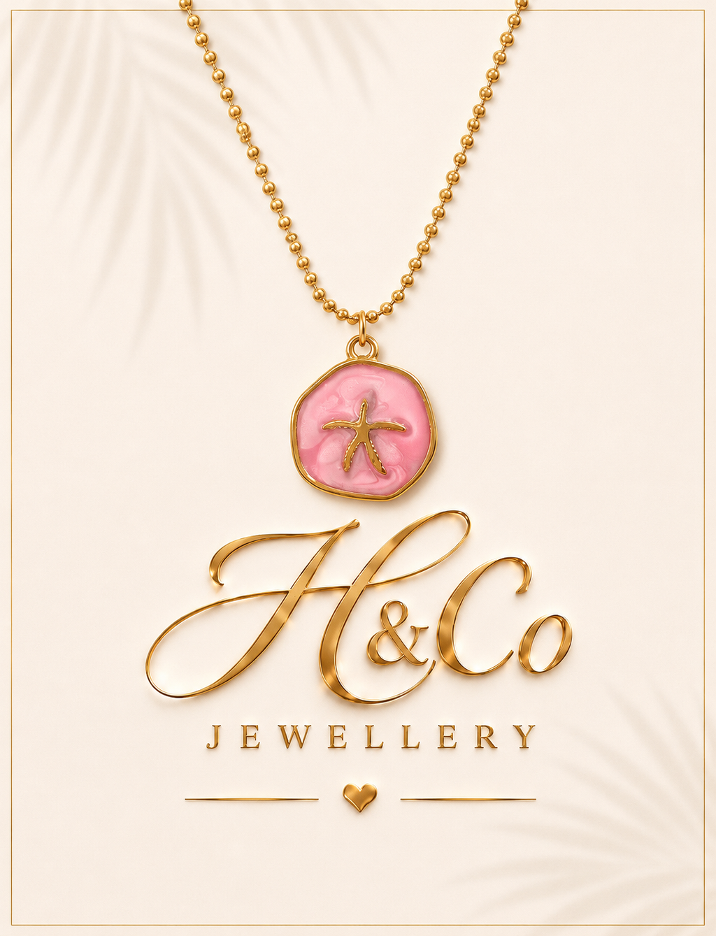 18K Gold Plated Round Pink Starfish Pendant Necklace