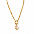 18k Gold Cable Necklace with Pearly White Stone & Gold Pendant